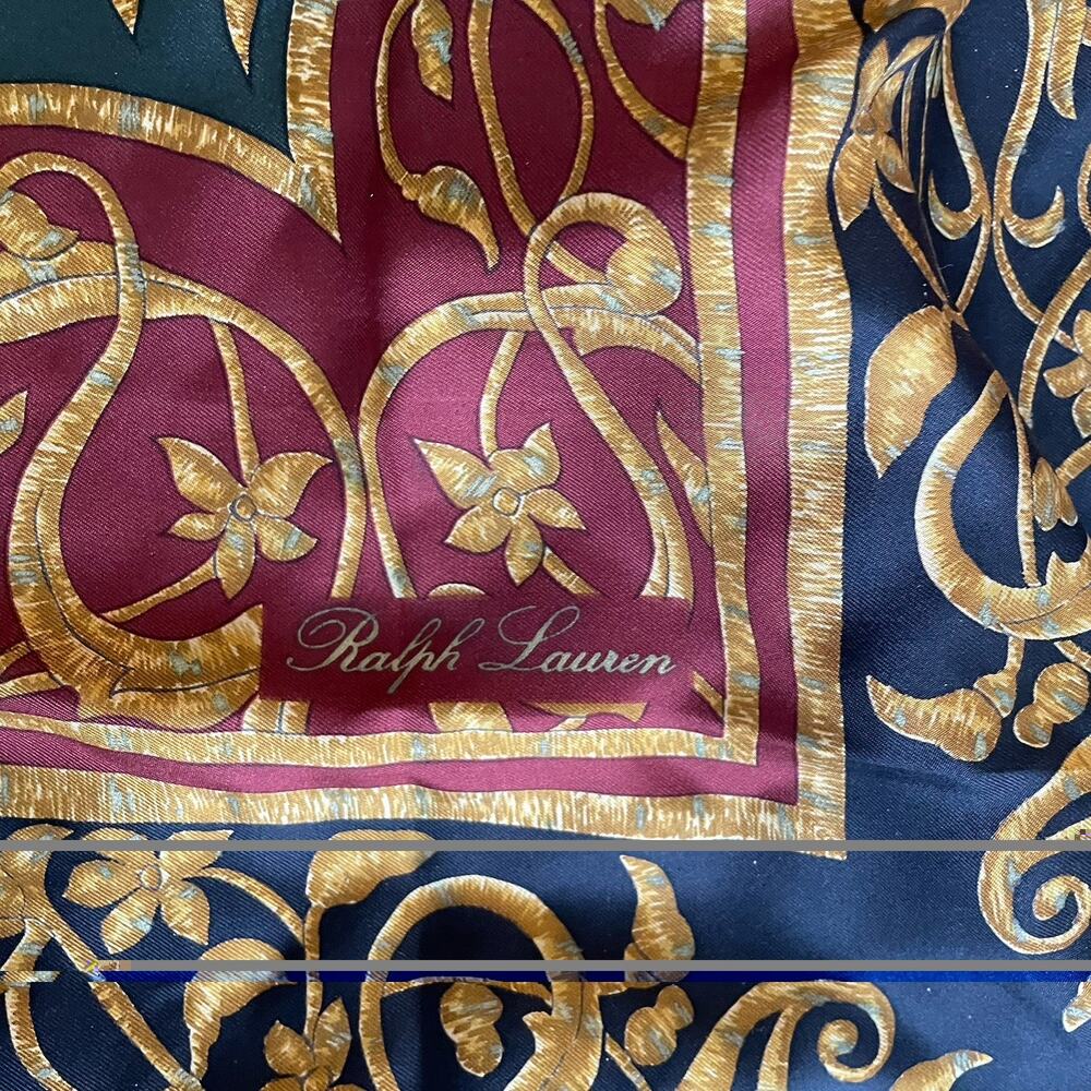 RALPH LAUREN SIGNED SCARF OLD MONEY CLASSY DESIGNER VINTAGE 100% SILK ITALY - Picture 5 of 12
